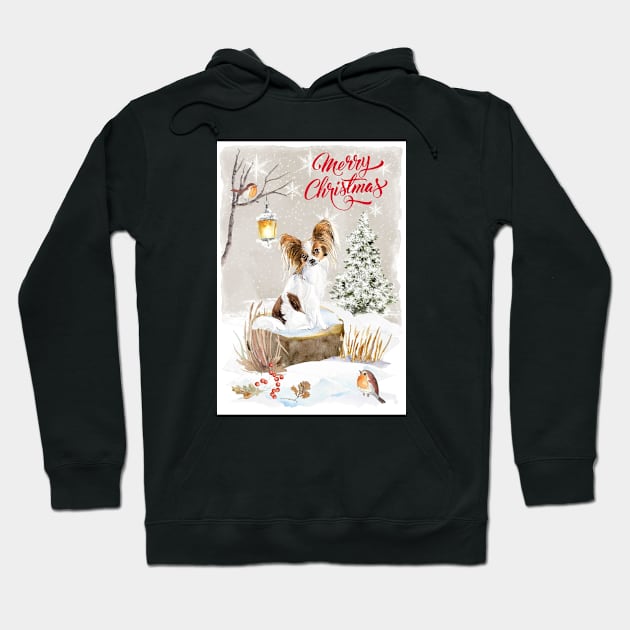 Papillon Merry Christmas Santa Dog Hoodie by Puppy Eyes